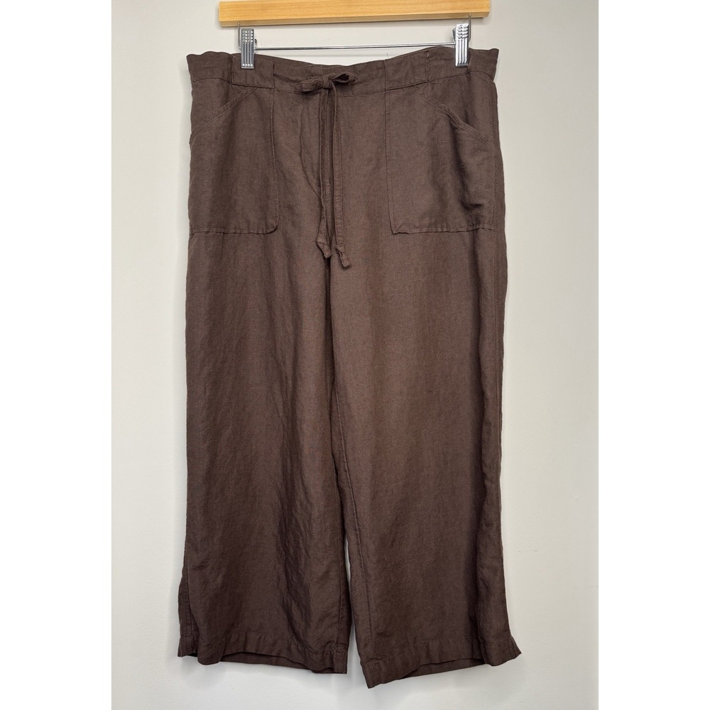 New‎ York & Co Linen Blend Brown Wide Leg Crop Pants 10 Natural Beachy Vacation